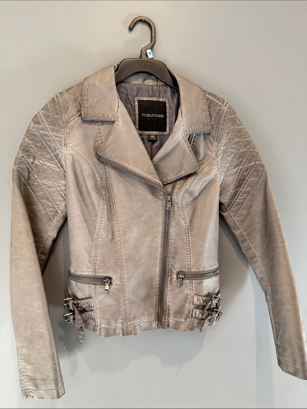 NWOT Maurices Grey Faux-Leather Moto Jacket